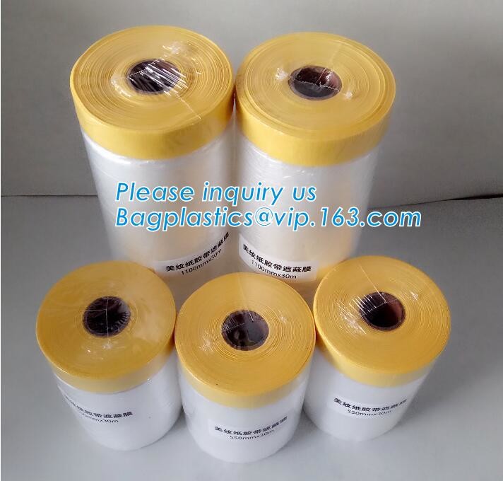 Pre-tapd paint masking film HDPE,Car paint repair masking film with tape, Hot sell masking film with adhesive tape, PAC