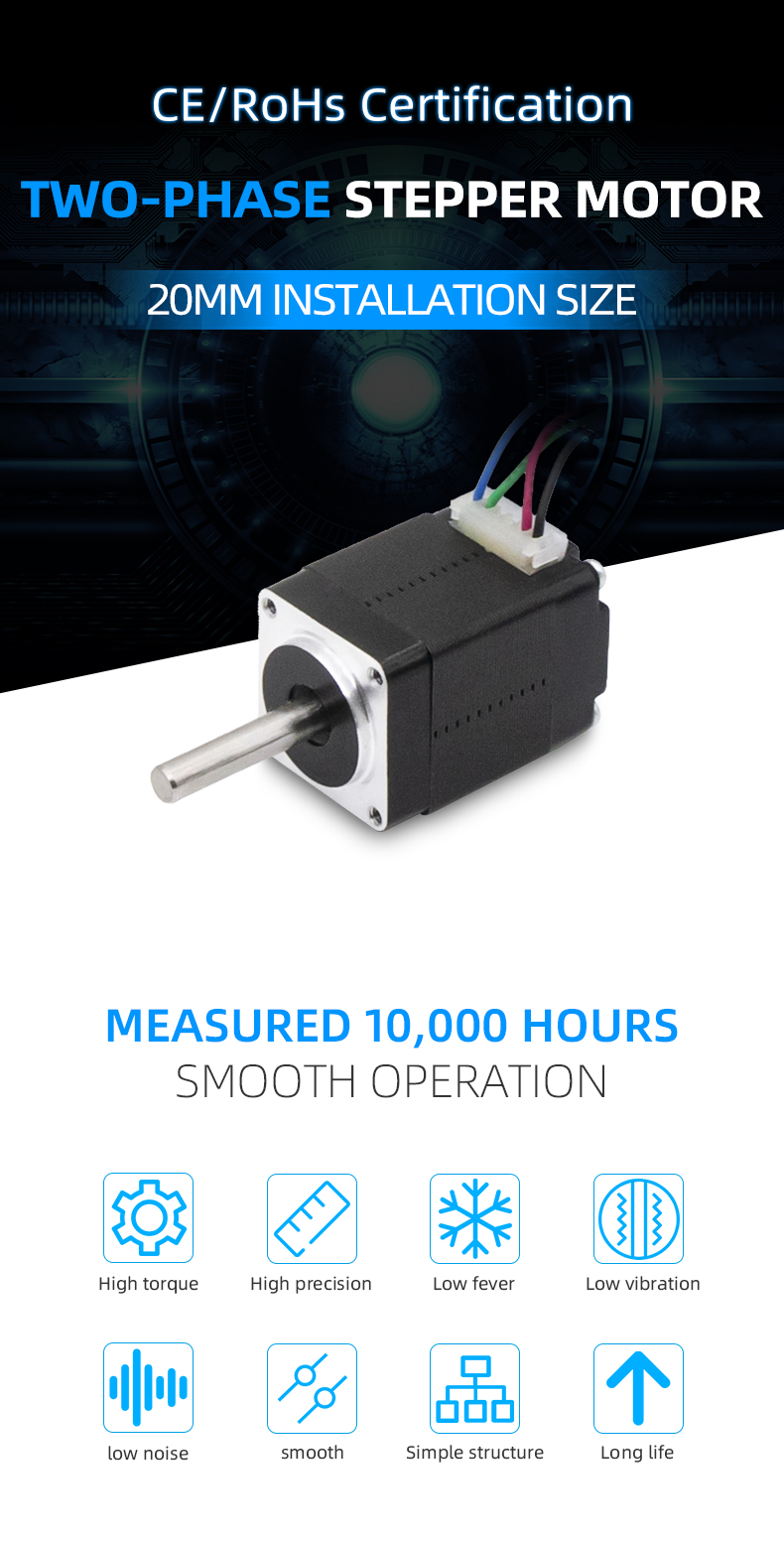 Nema 8 1.8 Step Square Rotary Hybrid Stepper Motor Single Phase Temperature Rise 80Cmax