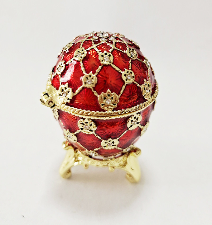 Decorative Earring Ring Trinket Holder Box Hand Painted Faberge Egg Style Hinged Jewelry Box Case for Home Ornament