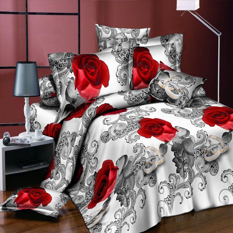 Home Customized Color Microfiber Quilt Cover Bed Sheet Bedding Set with Digital Print