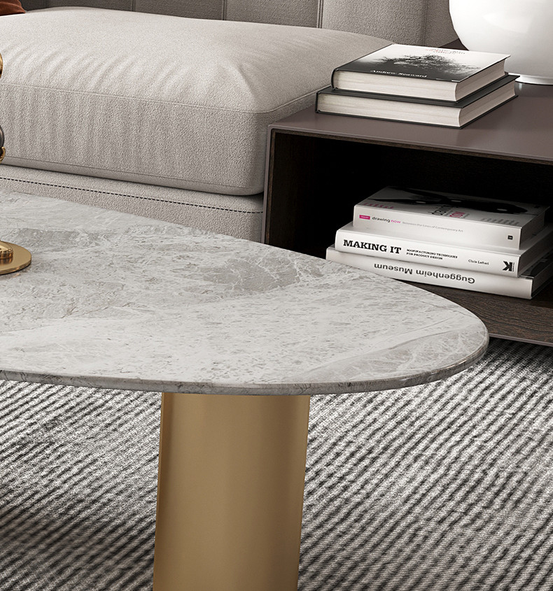 130cm Rock Coffee Table 7 Mohs Hardness Rock Plate Oval Coffee Table Impermeable