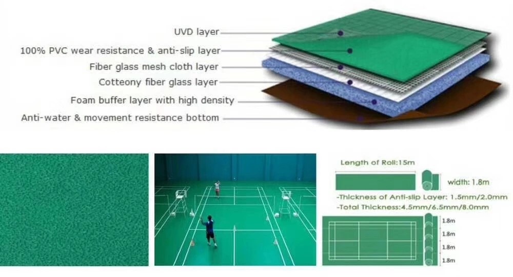 IAAF Standard PVC Vinyl Flooring 4.5mm 6.0mm For Badminton Court Colorful