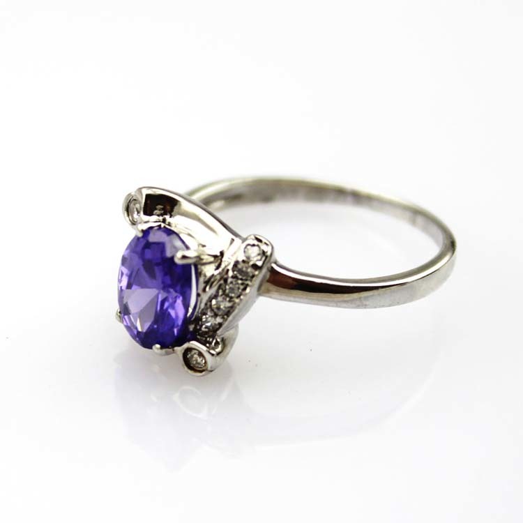 Fashion Jewelry Amethyst Sterling Silver Ring with Cz Diamonds(FR017)