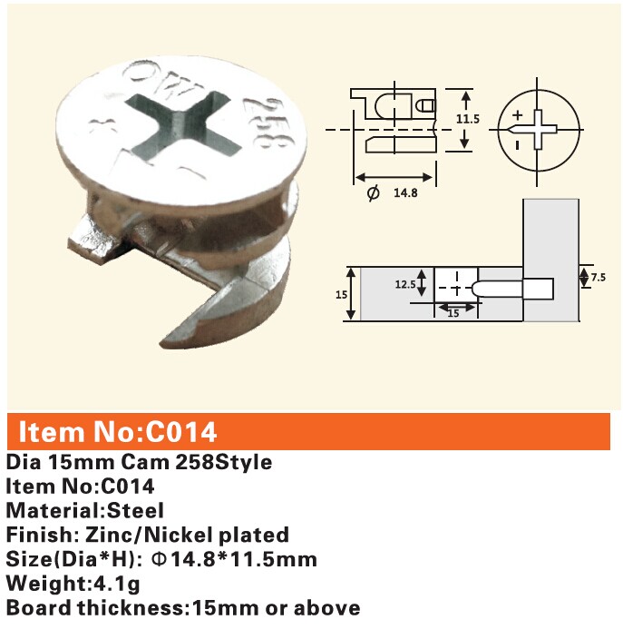 C014 Furniture connecting fittings:Cam Connectors