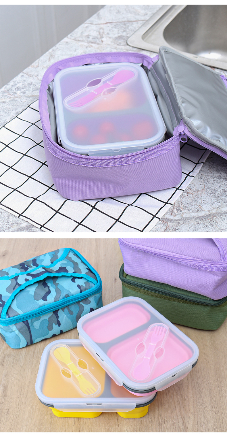3 Compartment Lunch Containers 350mL 650mL Silicone Foldable Lunch Box