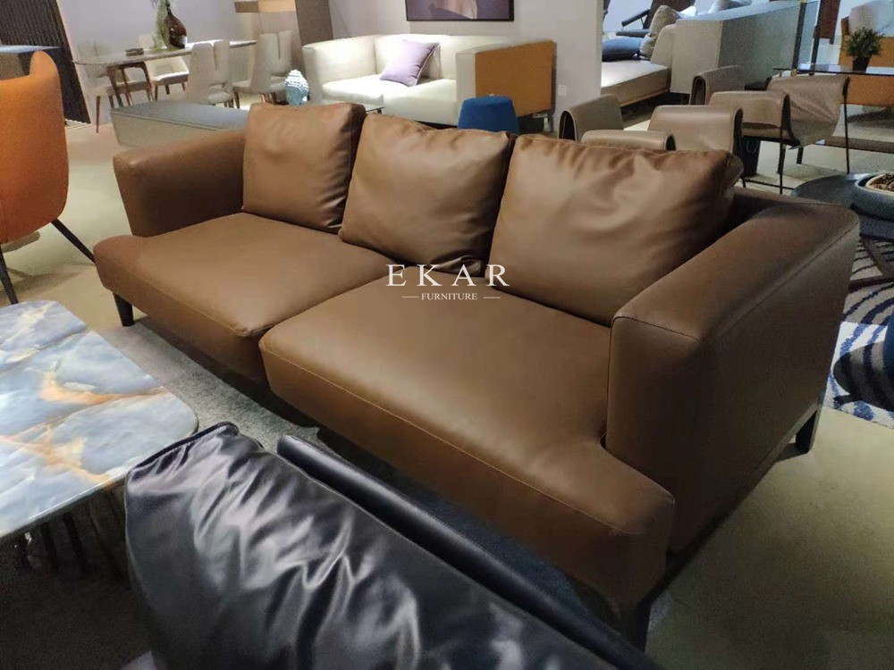 European Modern Style Living Room Furniture New Model Light-brown Leather Sofa Set Pictures