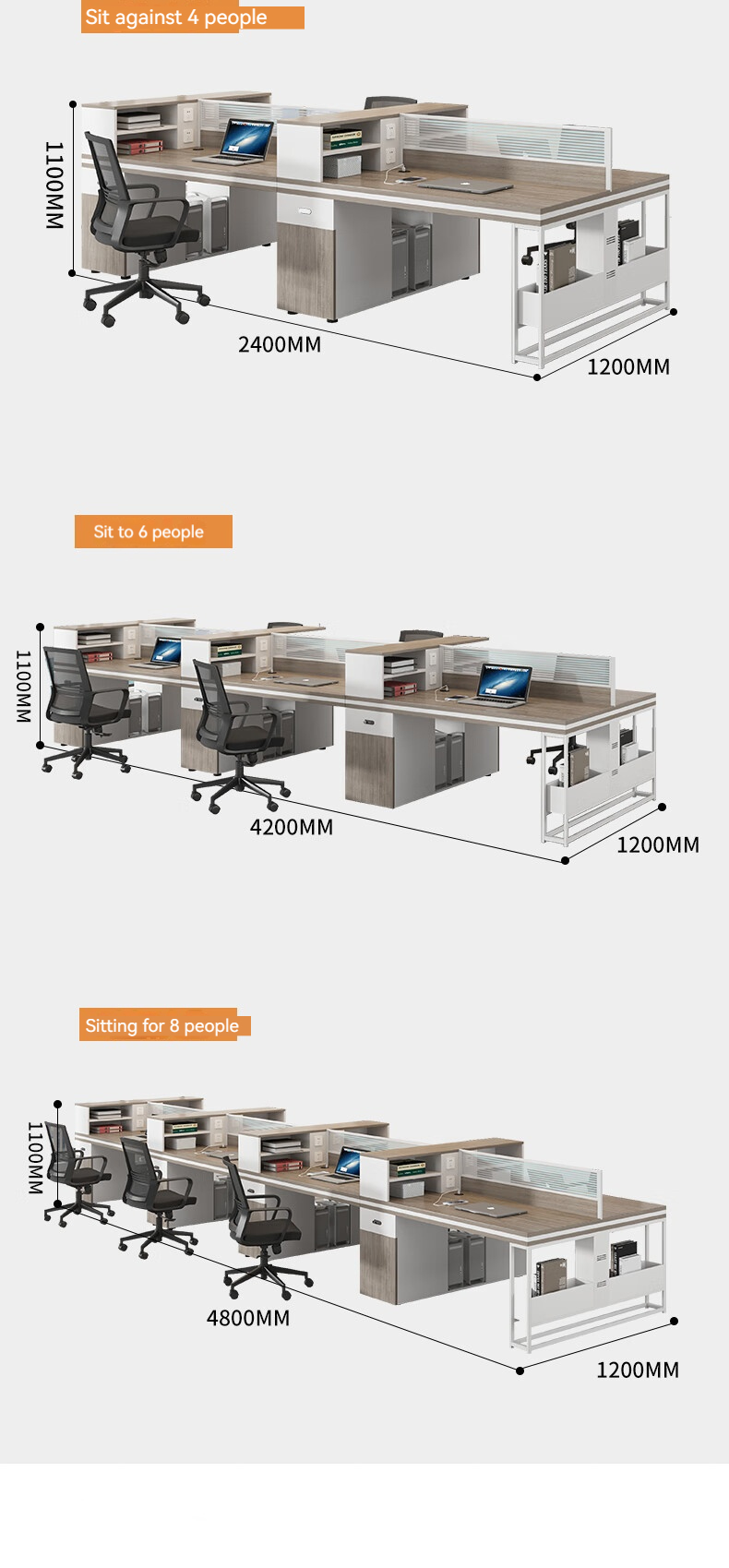 Employee Desktop Computer Table Multi-functional Office Desk and Chair for 4-6 People
