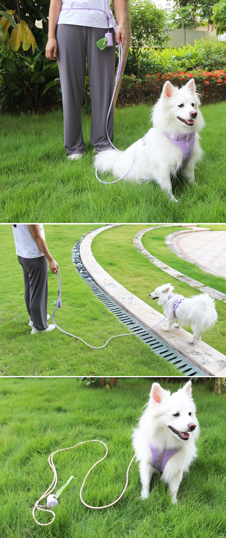 Macaron PVC Slip Lead Dog Leash Hands Free Slip Lead Collar Waterproof