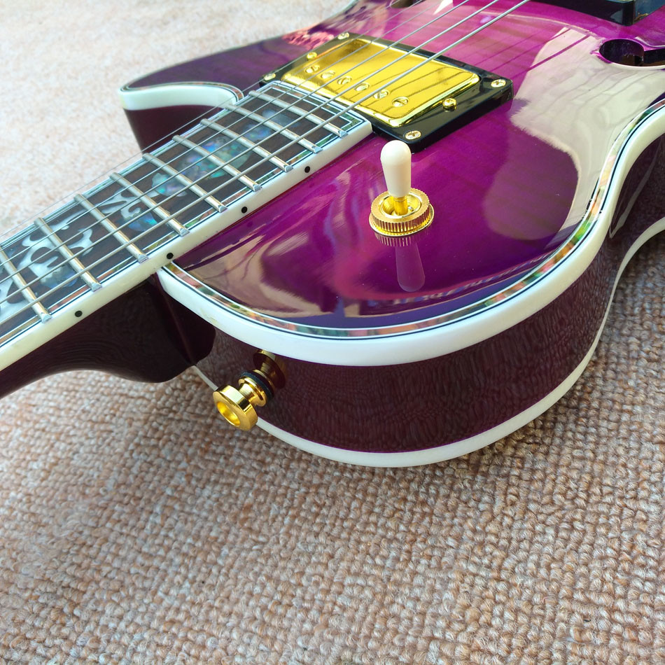 Custom LP Semi Hollow body Electric Guitar with F holes, Abalone Flower inlaid fingerboard guitar, free shipping