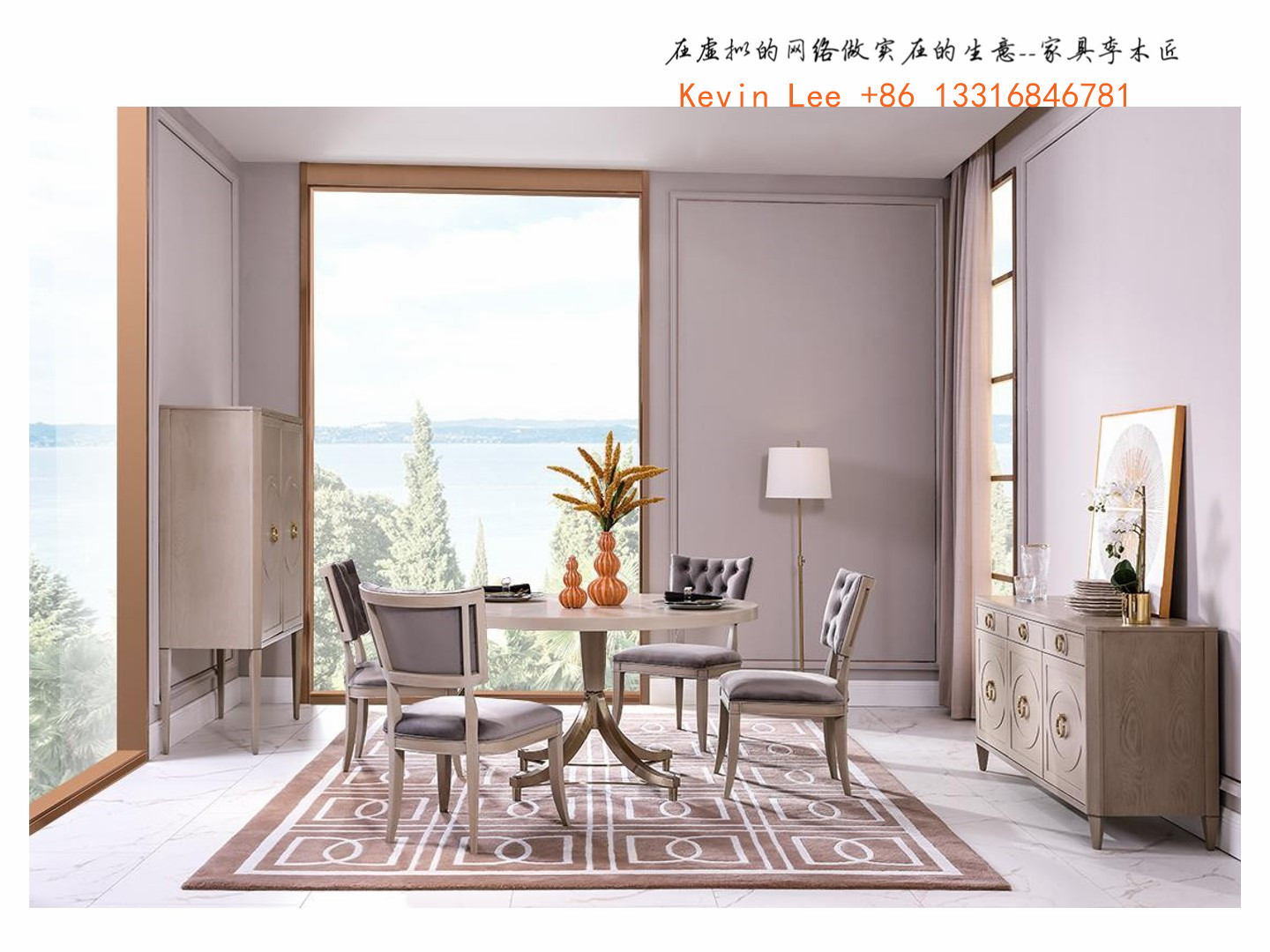 American style Dining table and Chairs in Circle used Stainless steel legs with White wood table for Dining or Hotel use