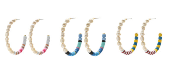 Alloy Beads Enamel Hoop Earrings , Freshwater Pearls Hoop Beaded Earrings