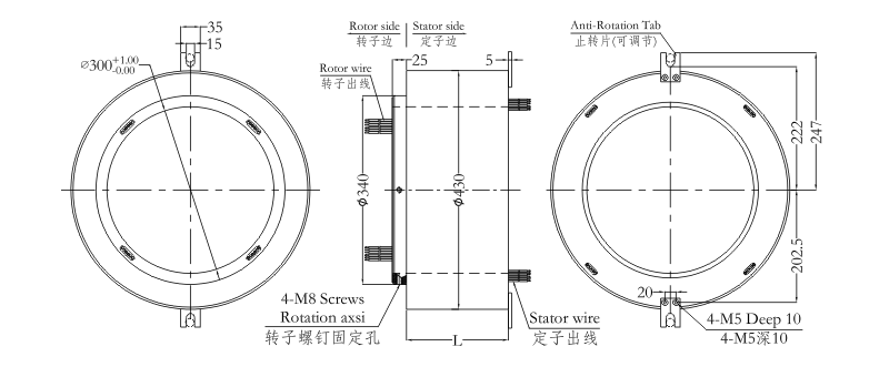 h300430 series H300430 Series(Hollow Shaft)Through Hole Slip Ring slip ring Drawing 