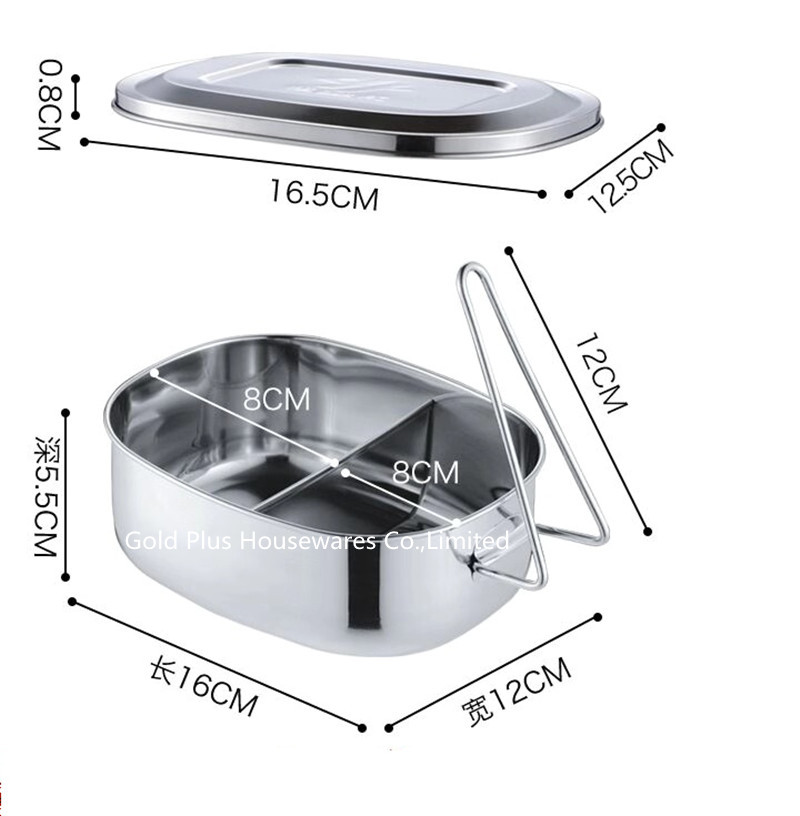 730ml Traveling portable food bento box for children grade steel two compartments snack box for picnic