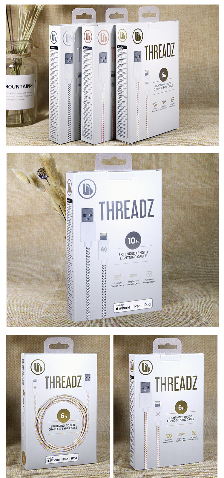 Electronic Charging Data Cable Packaging Box Embossed Chipboard