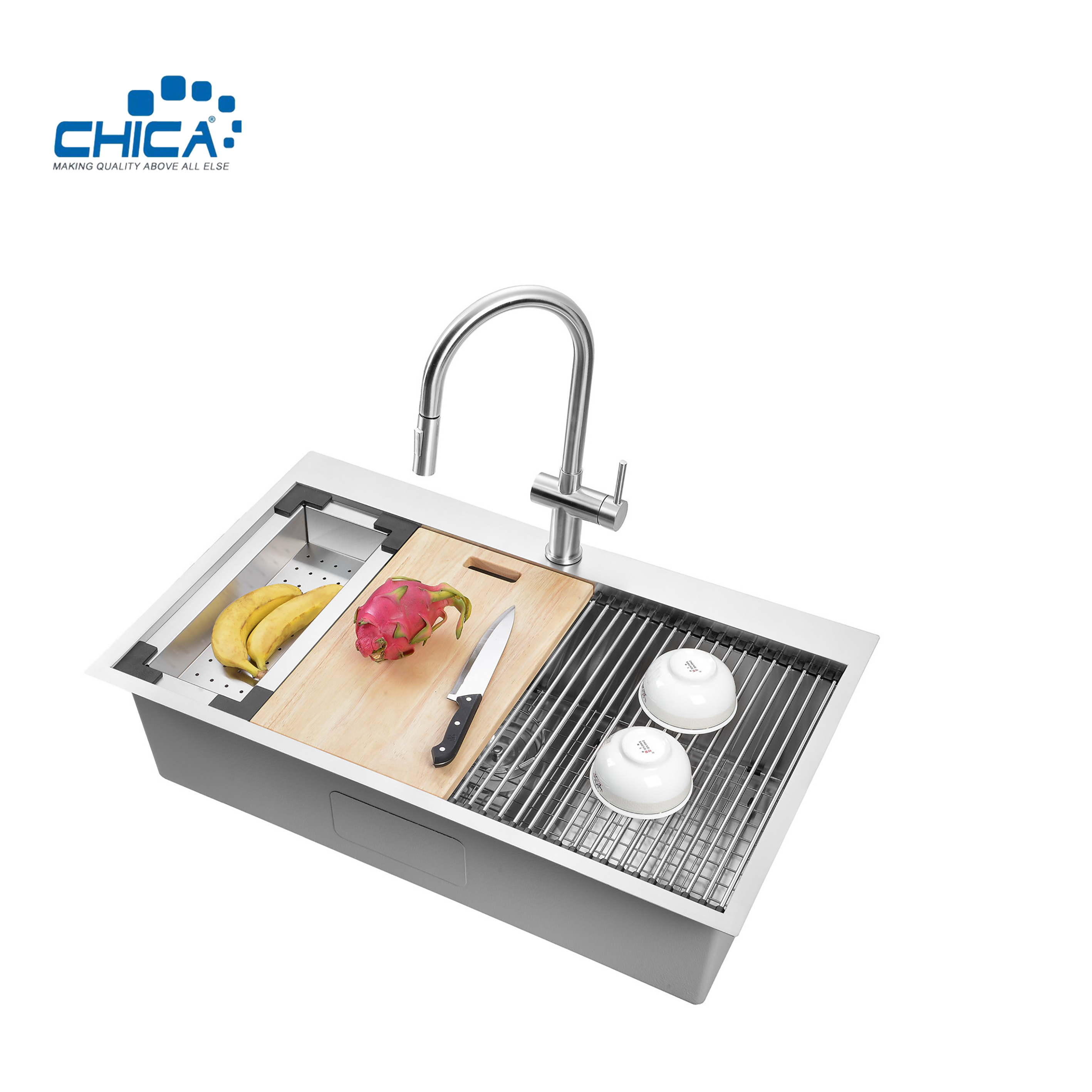 commercial topmount handmade house kitchen sink single bowl SUS304 stainless steel sink with faucet