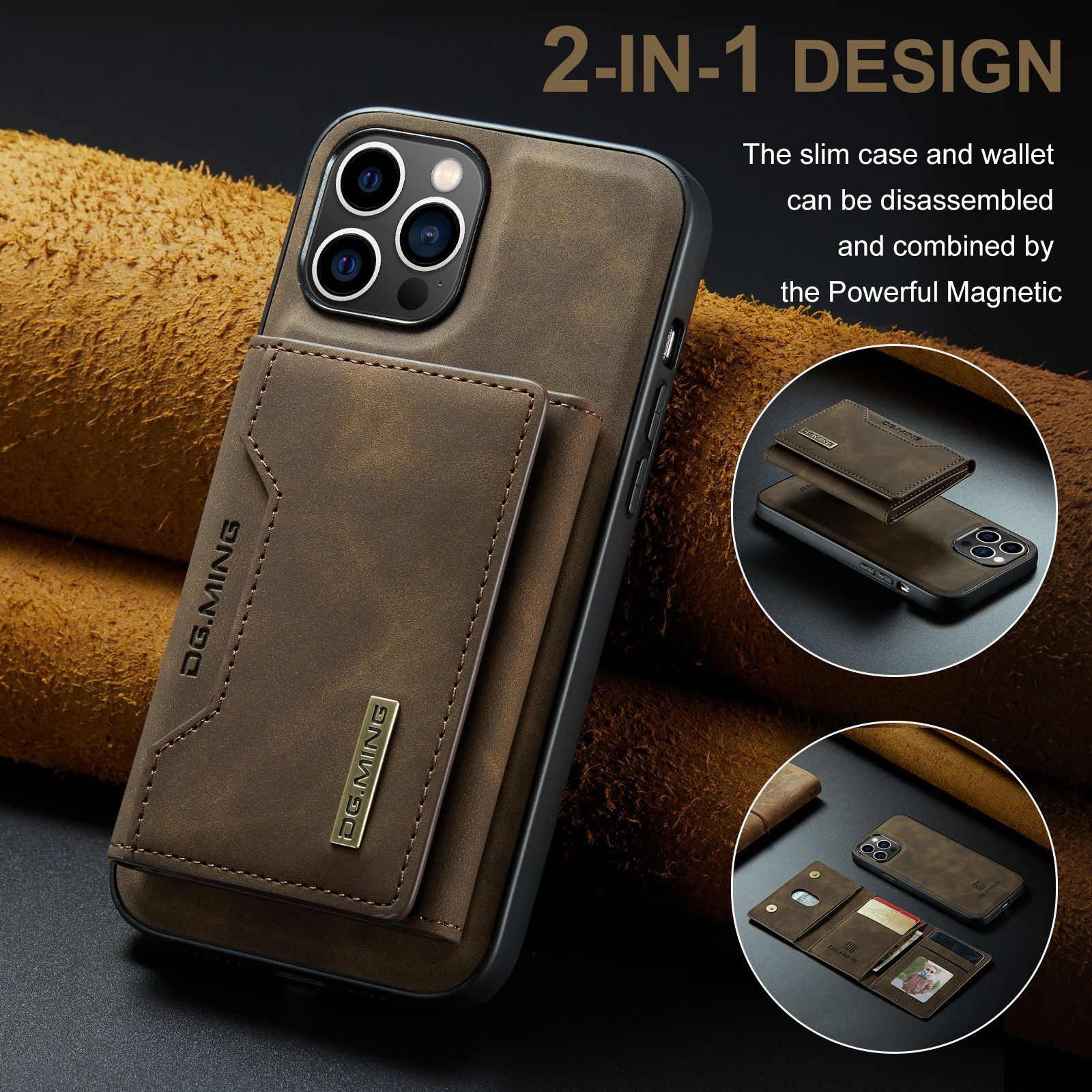 Magnetic Detachable Leather Wallet Case Cover For iPhone 15 Pro Max Luxury Card Pocket Case