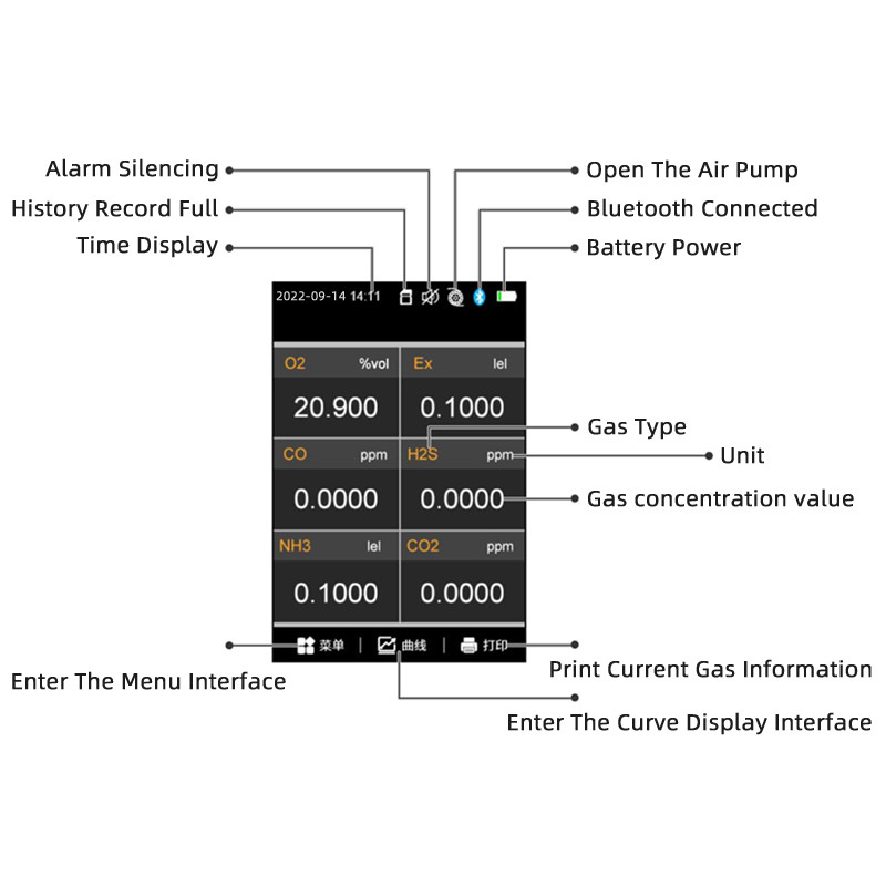 Multi Toxic Ex Gases Handheld Gas Analyzer VOCs Pump Suction Monitoring IP66