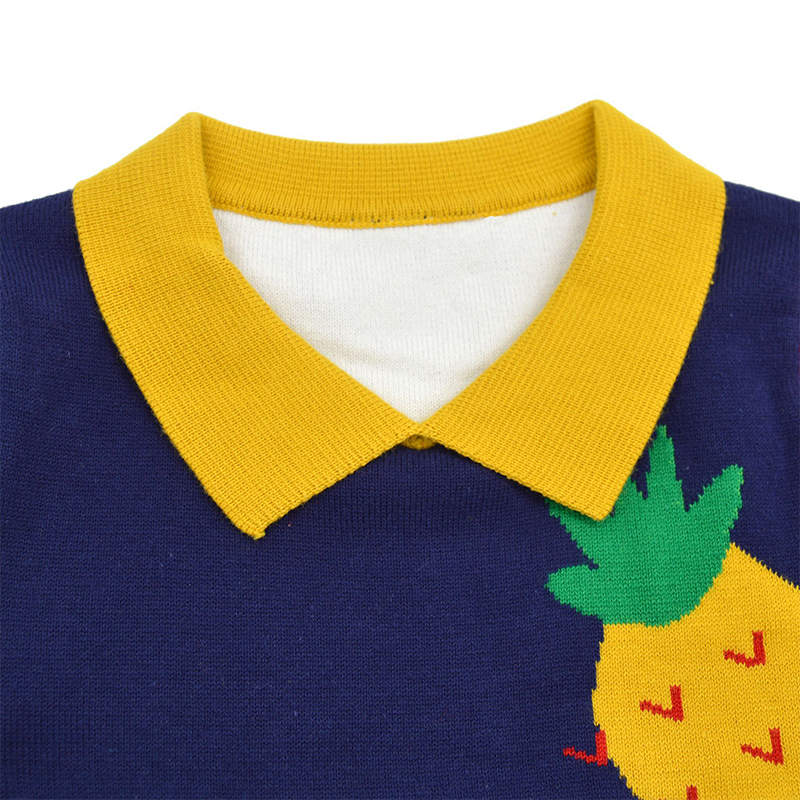 Pineapple Pattern Bespoke Sweaters Turn Down Collar Children Autumn Pullover