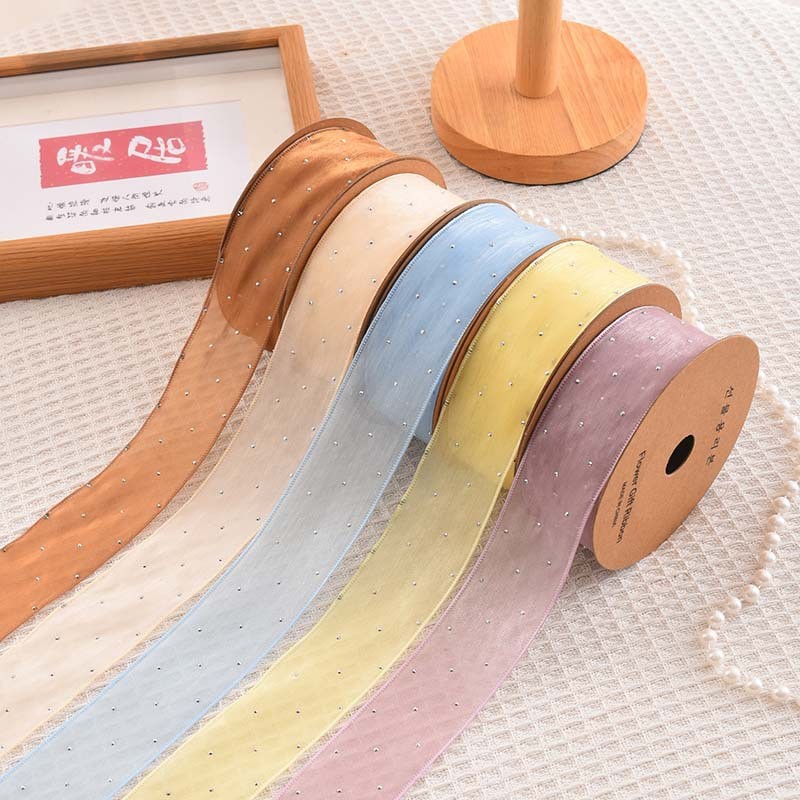 4cm*18m Shinny Diamond Polyester Organza Ribbon High Quality Gift Ribbon