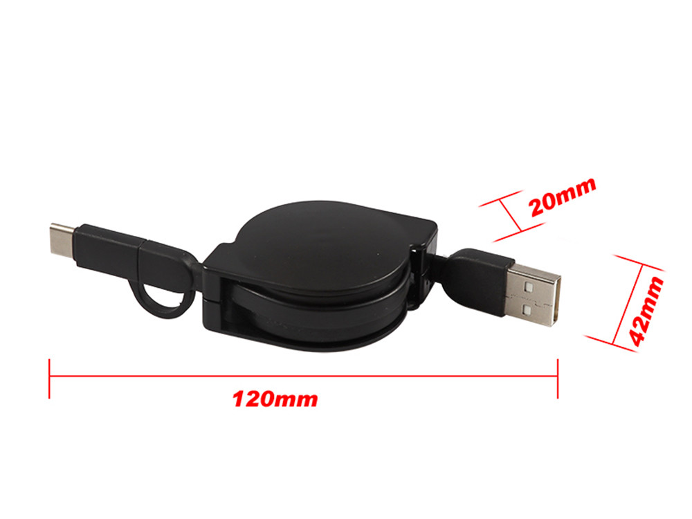 Retractable 2 In 1 Micro Usb Type C Charger , Length 100cm USB Extension Wire
