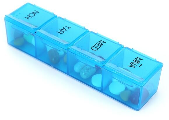 28 compartment column shape plastic pill storage box with pill crush box, Conventional eco-friendly 4 grids plastic trav