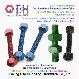 China QBH PTFE 1070 Red/Blue/Black/Green Coated 1/4-4 ASTM A193 B7 Threaded Rod Stud Bolt With A194-2H Heavy Hex Nut on sale