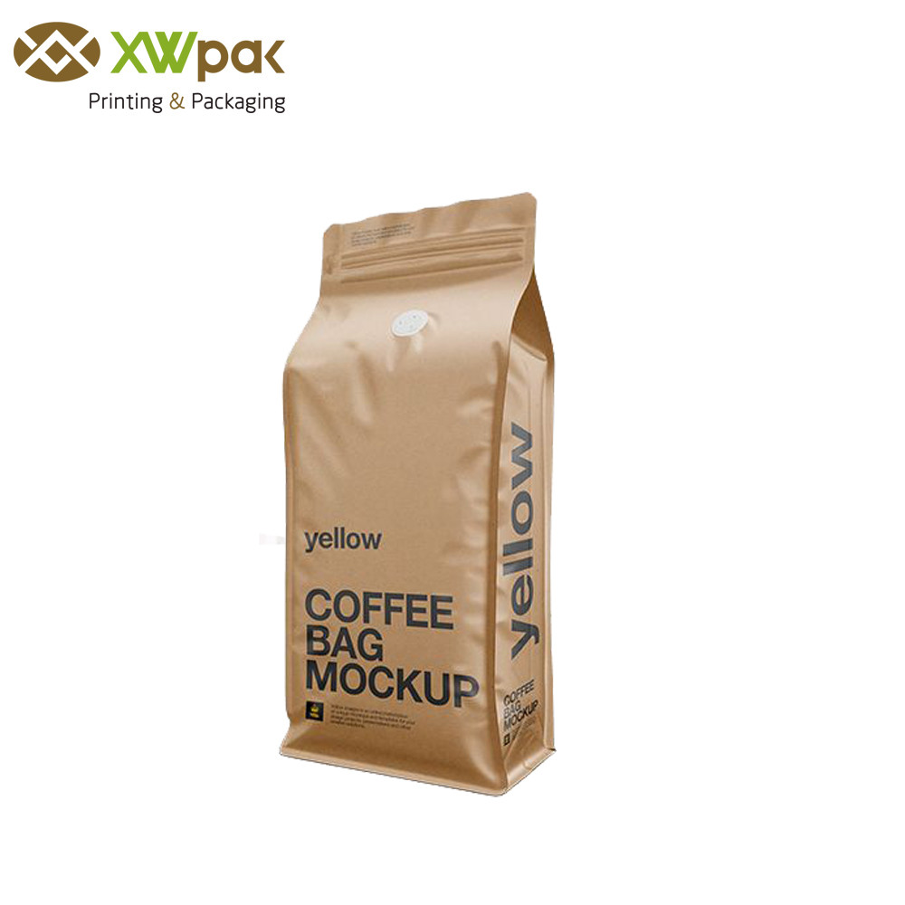 Flat Bottom Food Packaging Kraft Paper Packaging Bags Stand Up Pouch With Valve