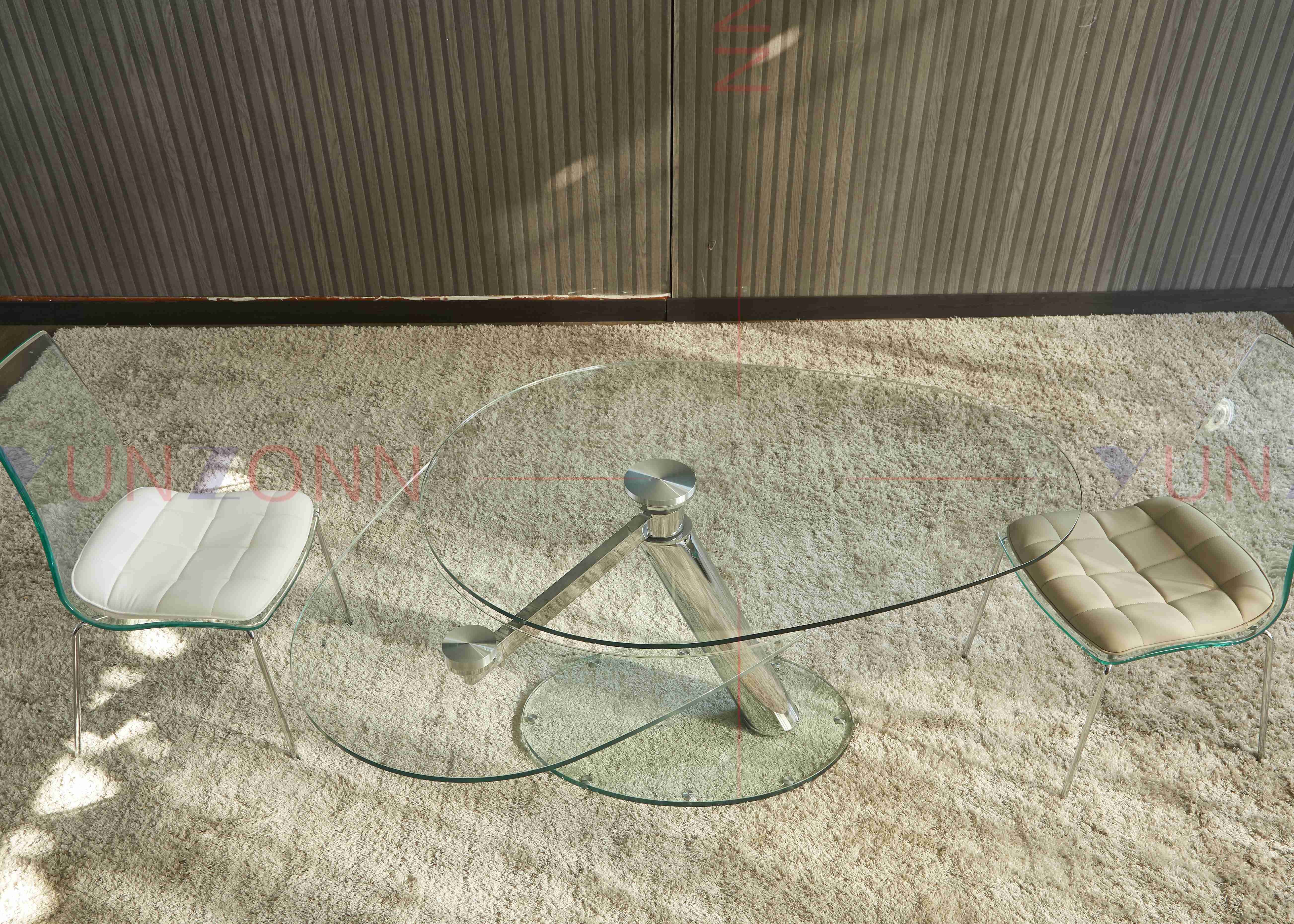 Extendable Flexible Multifunctional Dining Table With Two Leaf Glass Top