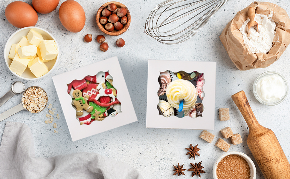 Small Treats White Bakery Cookie Boxes with Window 4x4x2.5 Inches Customized Packaging