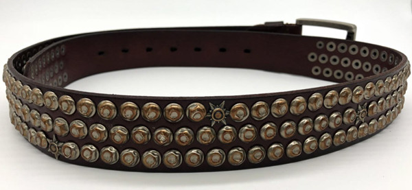 10mm Bronze Studs Mens Leather Studded Belt With Dark Nickel Color Buckle