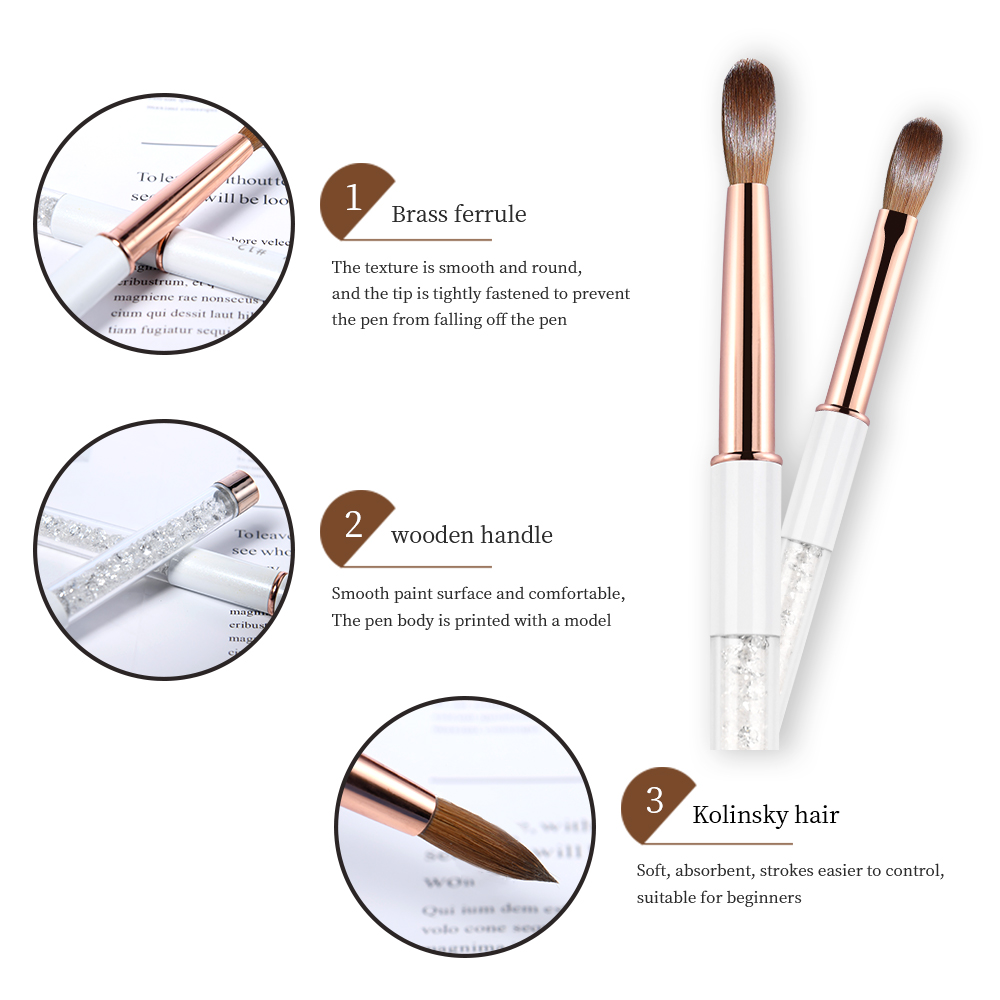 Rose Gold Kolinsky Acrylic Brush Rhinestone Handle Size 16 Customizable