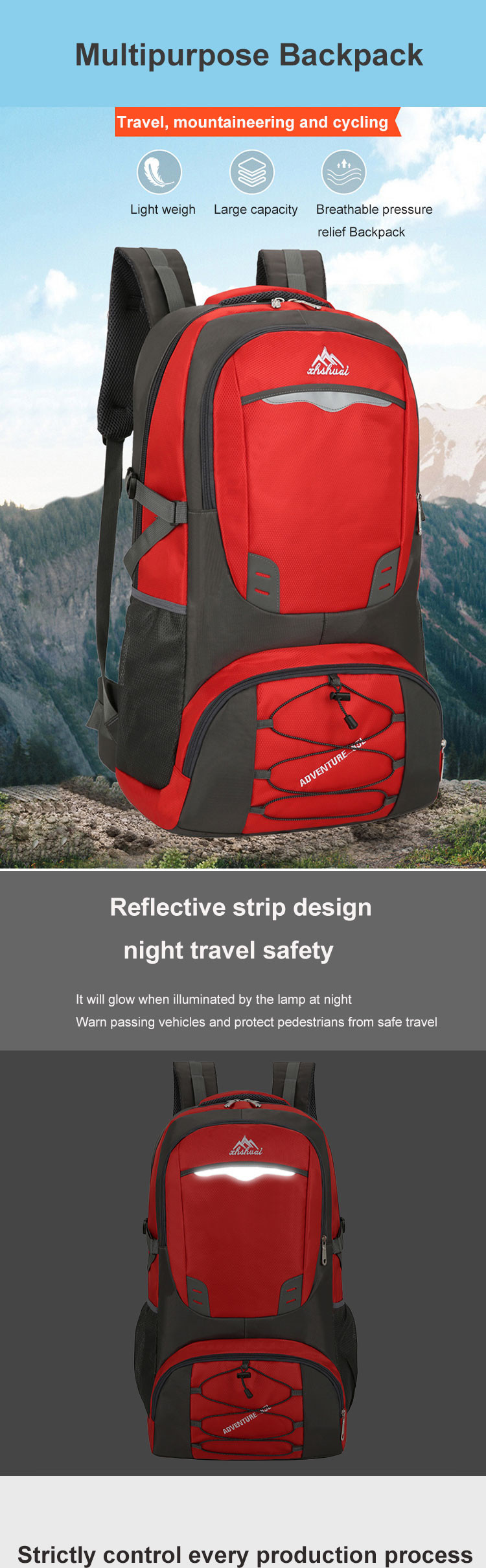 40L 60L 80L Waterproof Hiking Backpack ISO Lightweight Camping Backpack