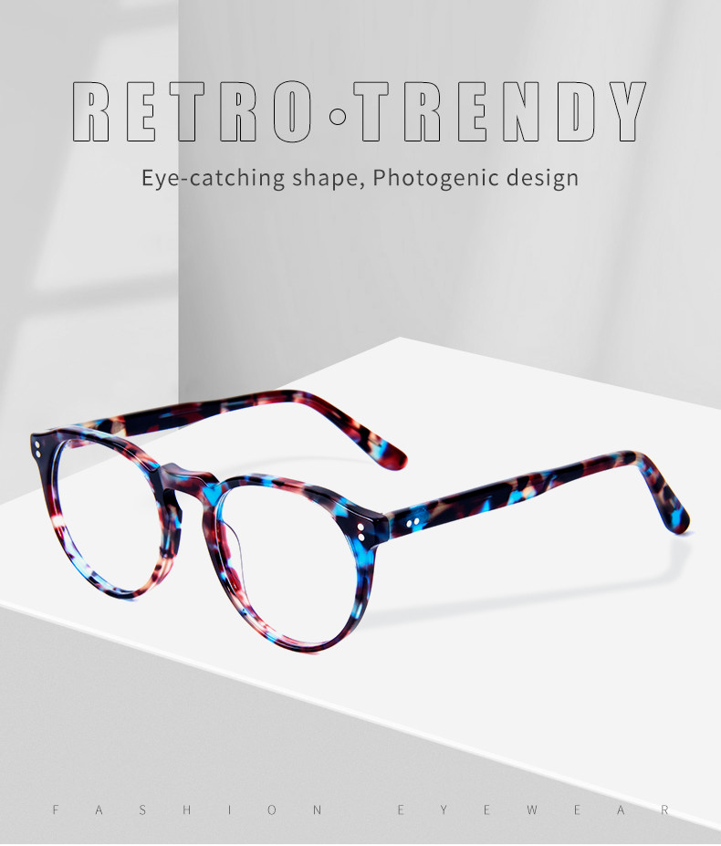 Colorful Acetate Round Optical Frame Glasses Eyeglasses Vintage Tortoiseshell