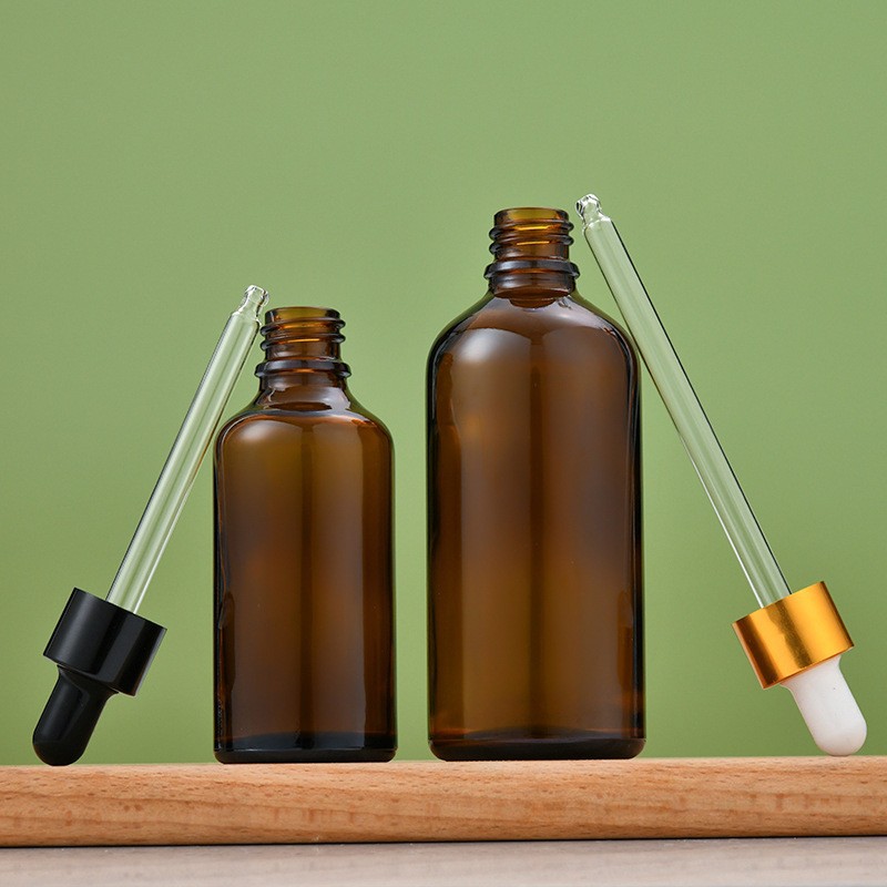 Glass Collar Luxury Empty Cosmetic 50ml Round Matte Frosted Face Serum Bottle 15ml30ml100ml Essential Oil Glass Amber Dropper Bottle With Box