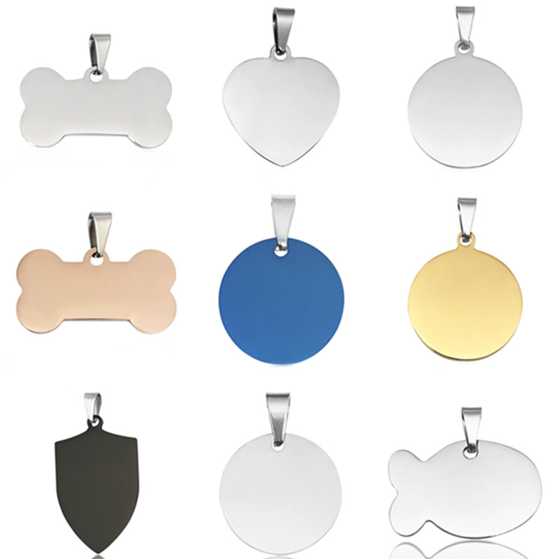 Stainless Steel Dog Name Tags Silver Blue Dog Id Tags Engraved