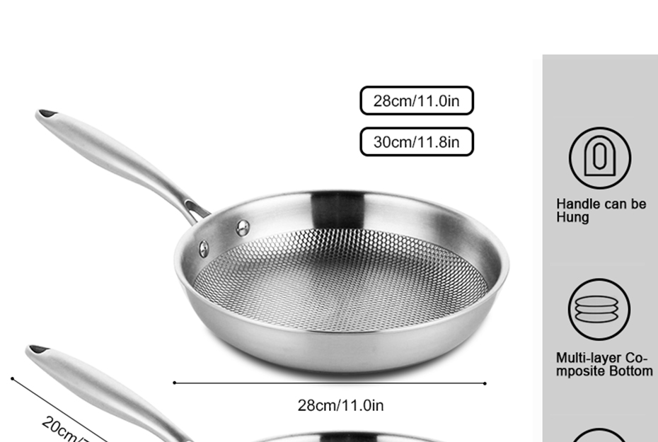 Honeycomb Kitchen Frying Pan Nonstick Hybrid Stainless Steel Frying Pan