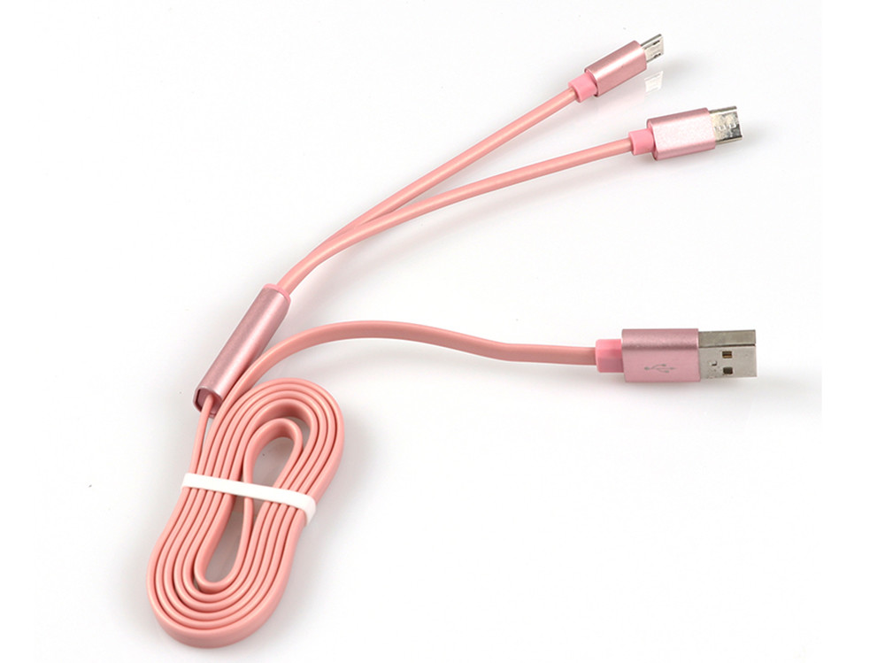 More popular safe charging type C 8pin 2 in 1 usb cable for smartphone