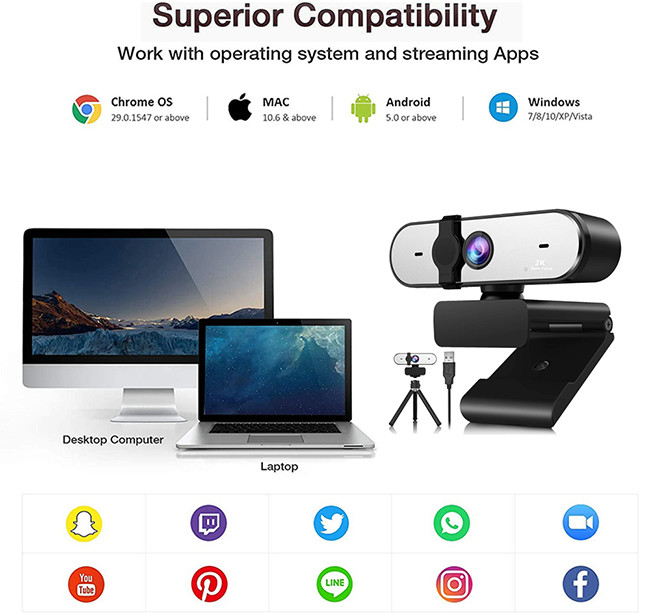 2560*1520P 2K QHD Webcam For PC And Mac FCC Approved