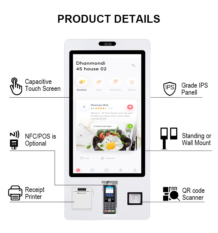Capacitive Touch 500cd/m2 Self Service Payment Machine with 32inch touch display For Gas Station