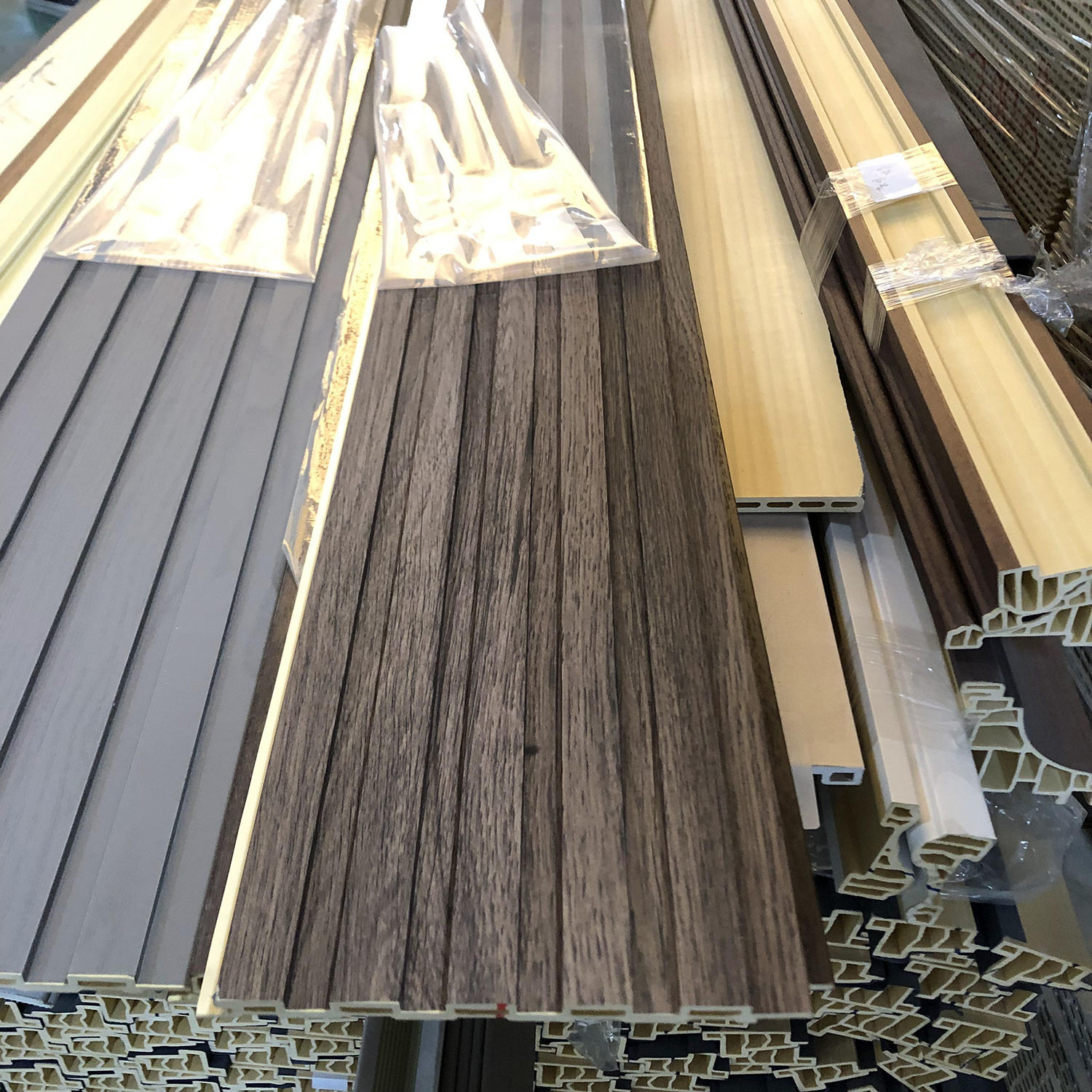 Interior Decorative Wall Boards Ceiling Panel PVC Coated Bamboo Fiber Art Louver Background Panels WPC Fluted Slat Panel