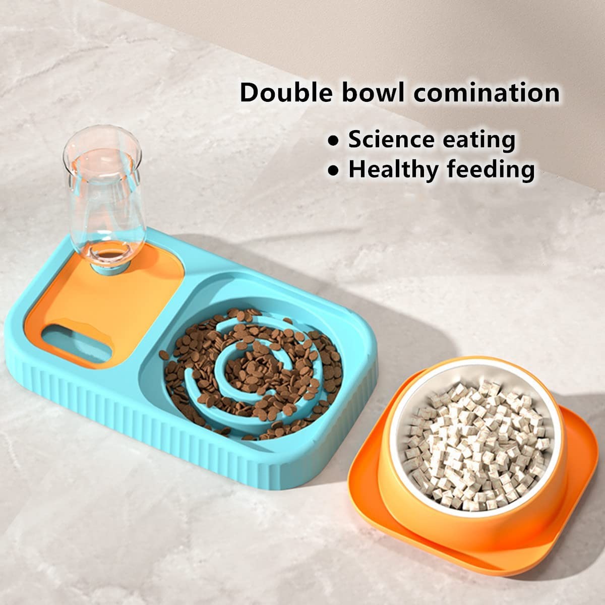 Stainless Steel Pet Slow Feeder Tilted Cat Dog Bowls Set