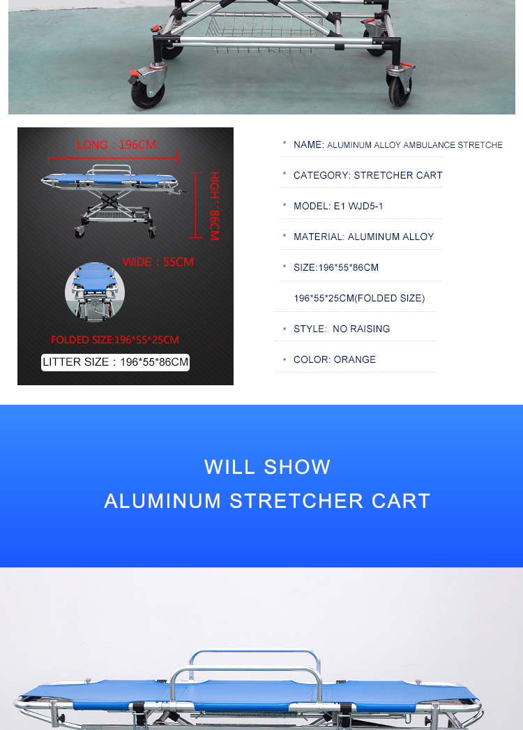 Medical Care Evacuation Stretcher Blue With Sturdy Construction
