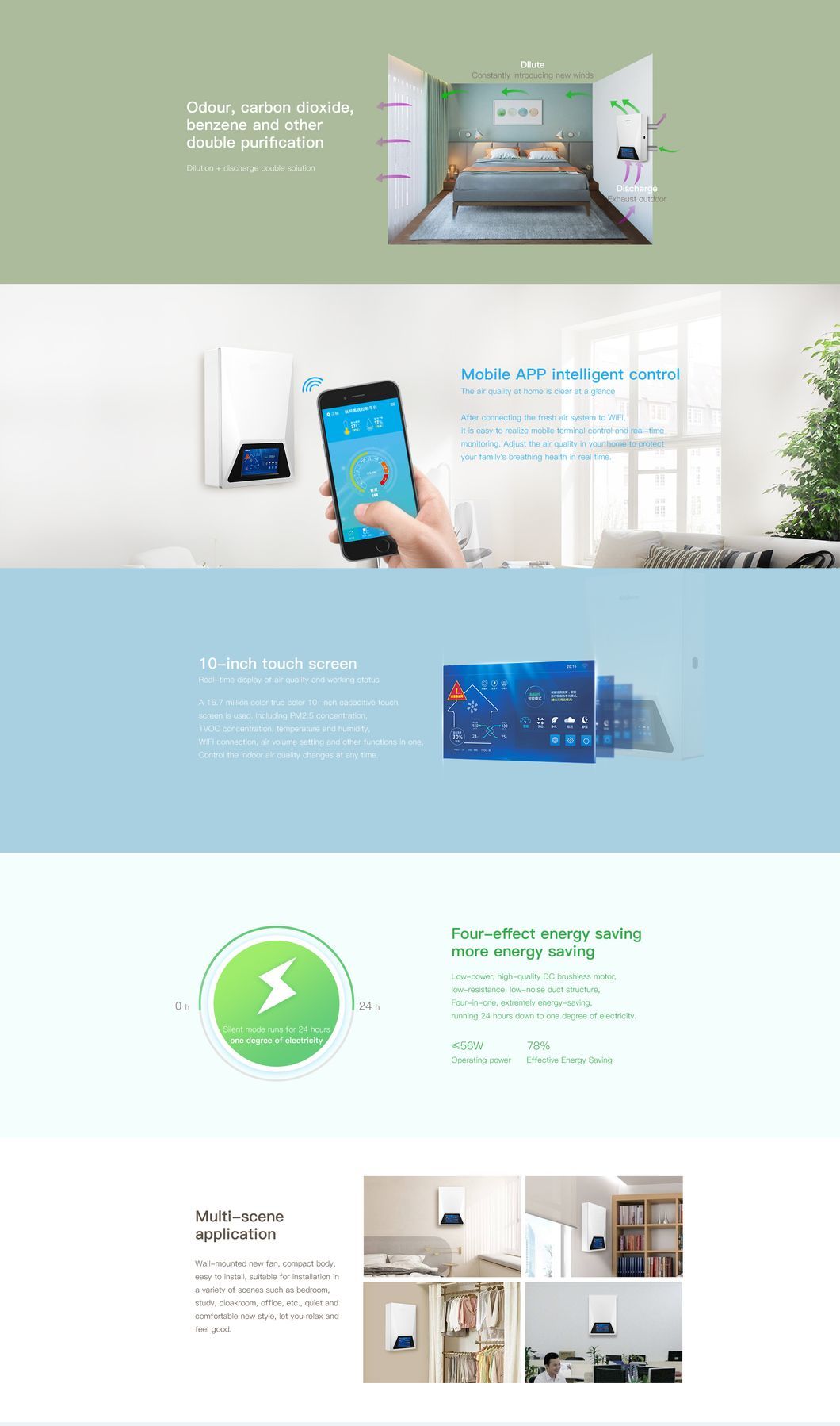 Intelligent Control High Efficiency Ventilation System with Heat Recovery Air Purifier