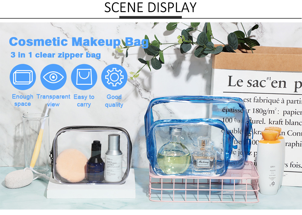 9*2.95*6.3in Zippered PVC Cosmetic Makeup Bag For Vacation