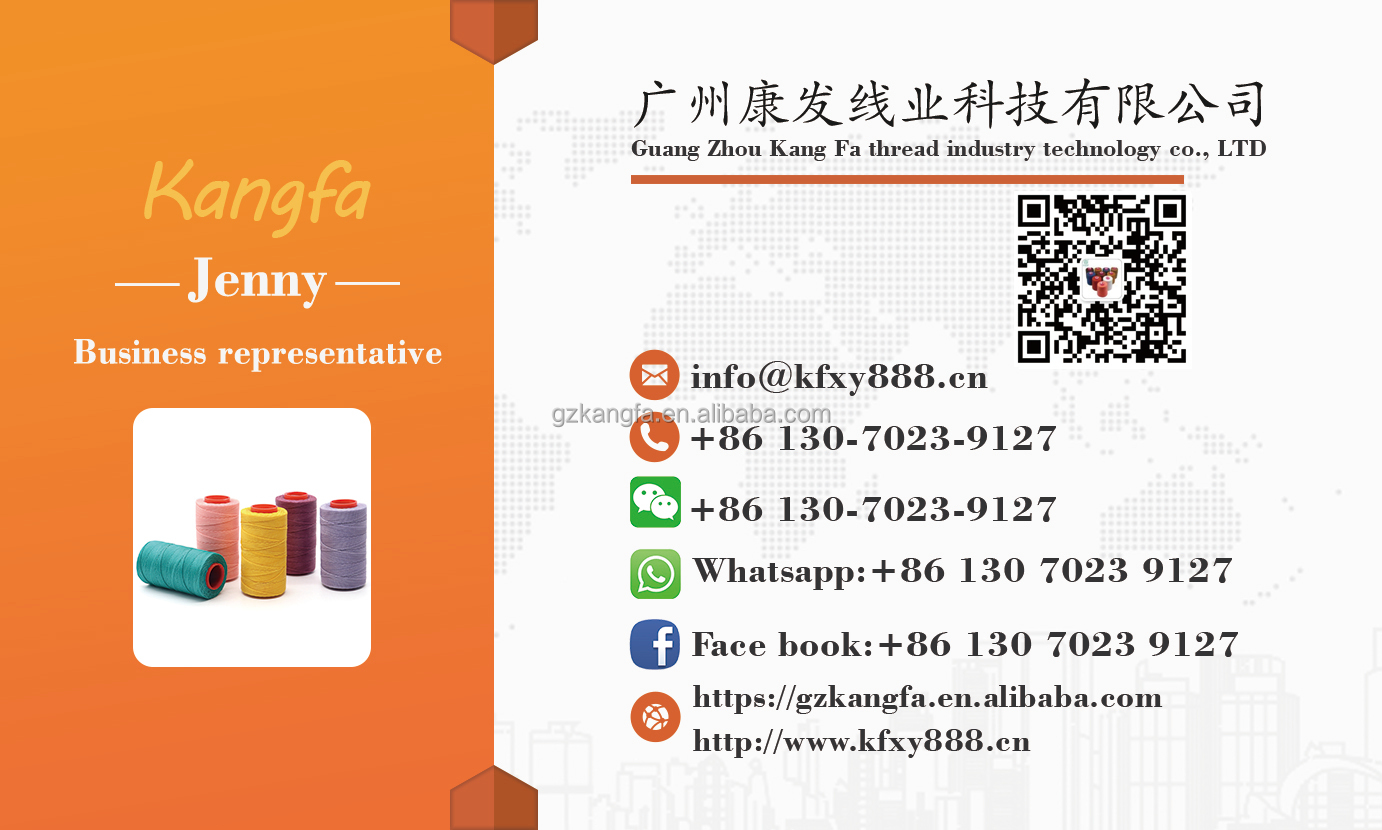 100% Polyester Kangfa 210D/2 Flat Waxed Thread for Hand Sewing and Stitching Cord