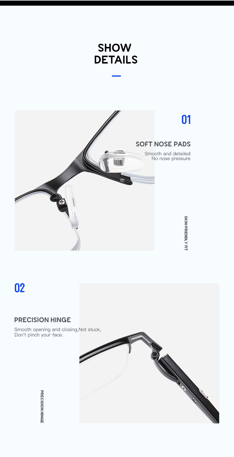 Half Frame Anti Blue Light Portable Reading Glasses 141MM Minimize Headache