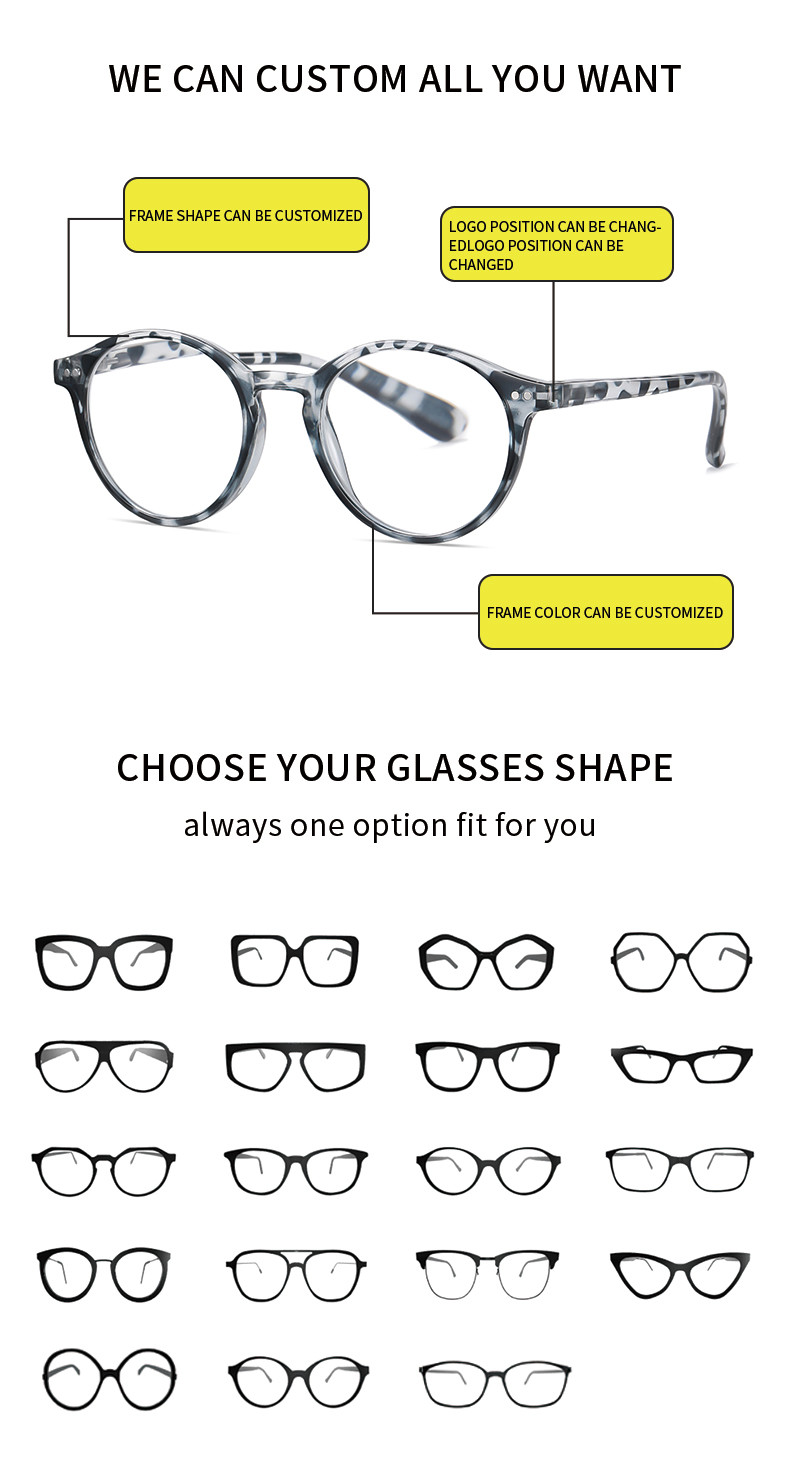 Custom Unisex Eyeglasses Frames TR90 Blue Light Blocking Optical