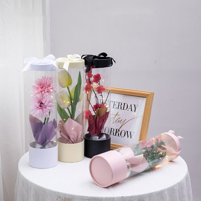 4c Offset Printing Round Cardboard Custom PVC Transparent Window Cylinder Flower