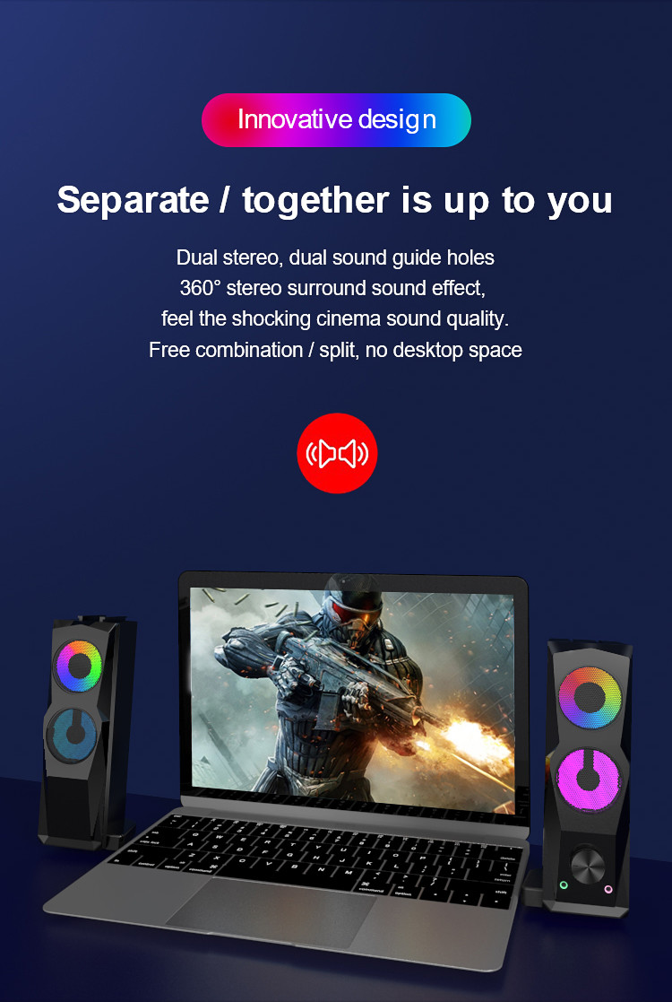 DC5V 2.0 Channel Speakers Rgb PC Gaming Speakers AUX Input Delicate Sound