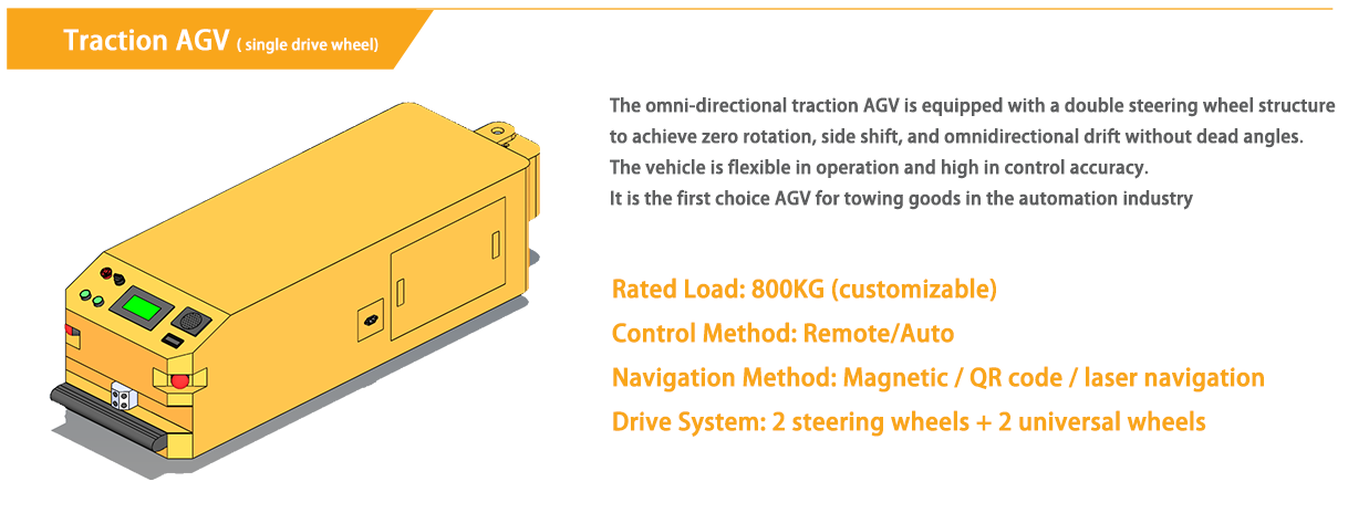 Tail Hanging Traction AGV Automated Guided Vehicle Dual Drive Wheel For Warehouse